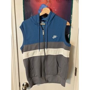 80s Nike Sleeveless Hoodie Vest  Gray White Color Block Zip Up Athletic Mens M